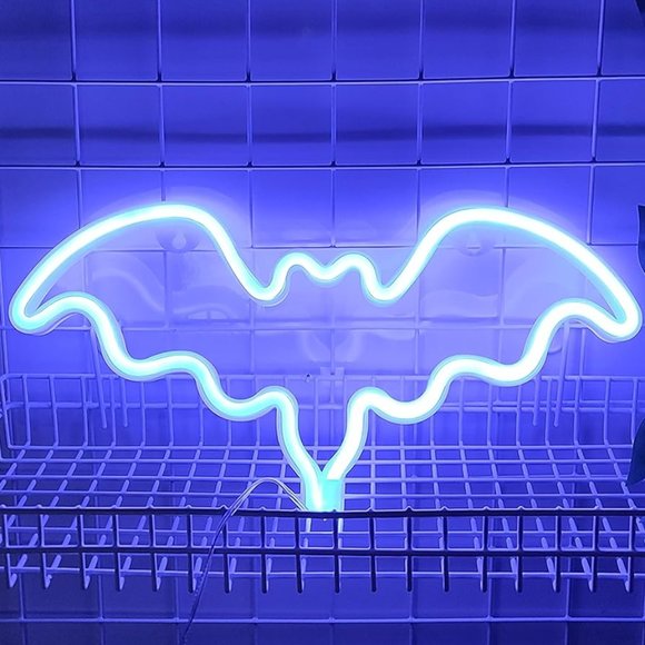 Green Bat Neon Sign LED Light Wall Lamp Halloween Decor Bats Party Decoration - Picture 9 of 10